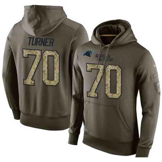 NFL Nike Carolina Panthers 70 Trai Turner Green Salute To Service Mens Pullover Hoodie